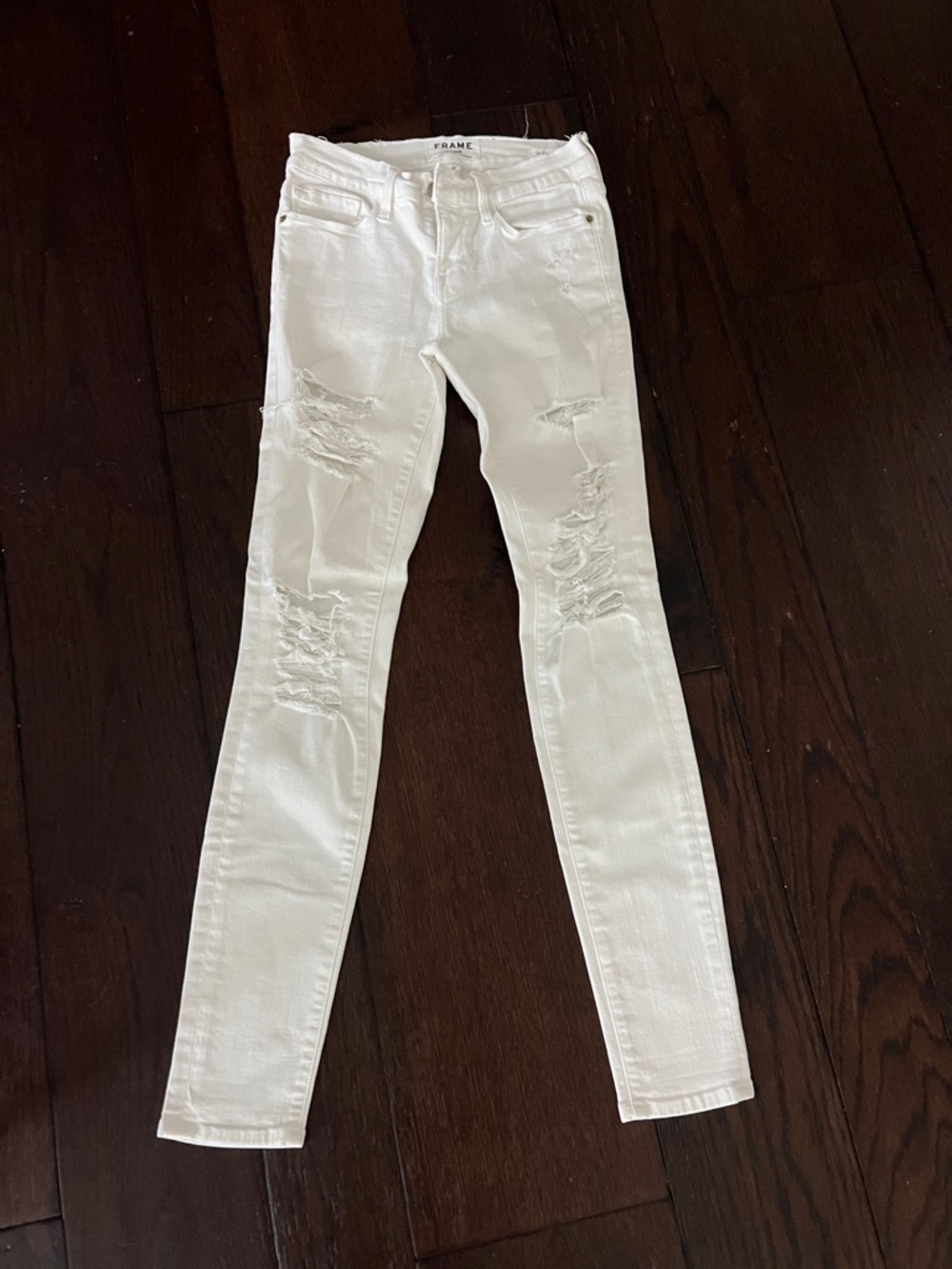 Frame Denim White Ripped Skinny Jeans